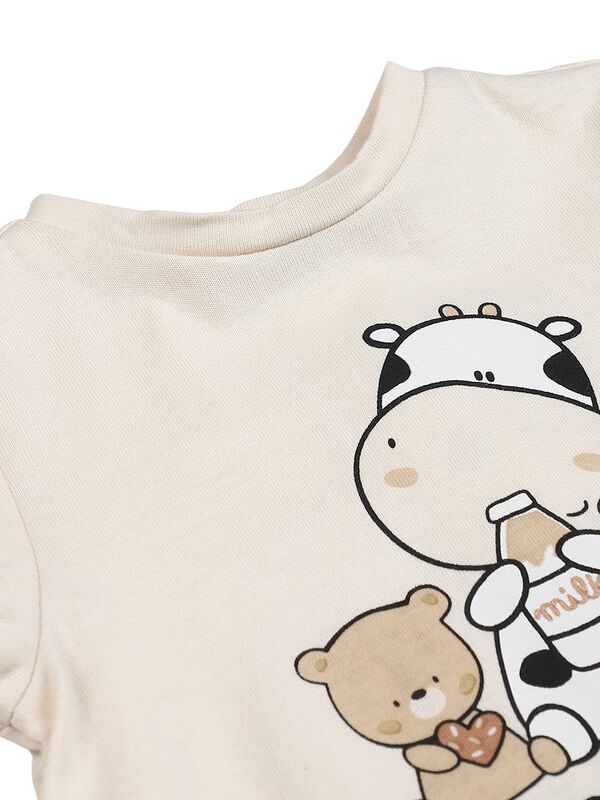 Girls Natural Striped Short Sleeve Knitted Romper image number 2